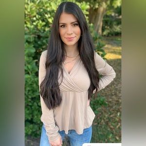 Plus size NWT beige long sleeve v neck ribbed top 2x and 3x